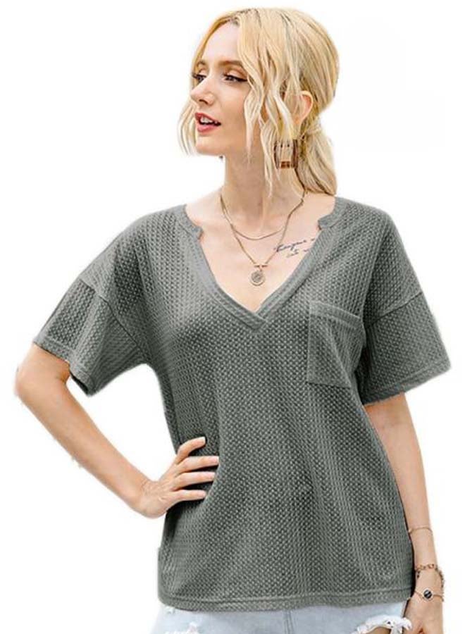 Printed Pocket Detailed T-Shirt Grey - Image 1