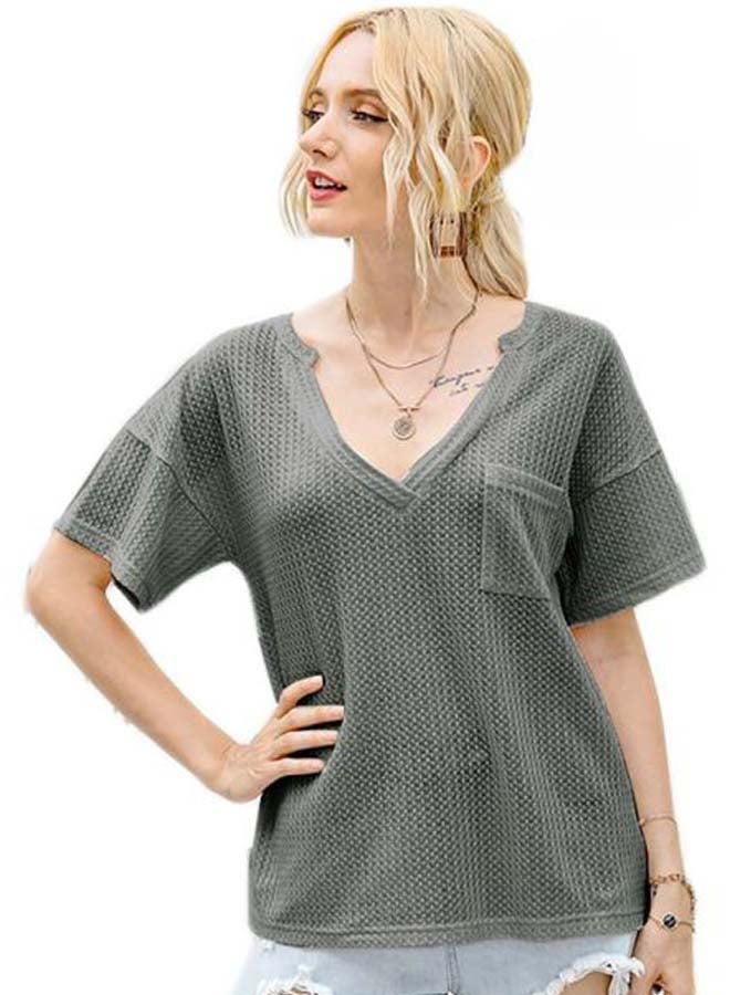 Printed Pocket Detailed T-Shirt Grey - Image 1