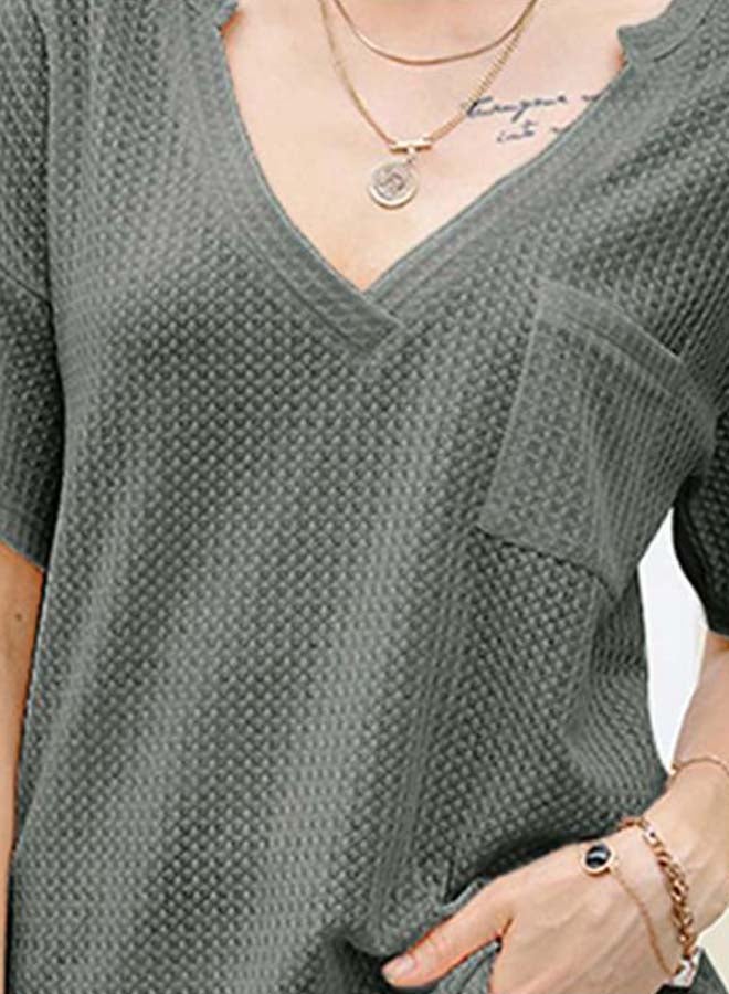 Printed Pocket Detailed T-Shirt Grey - Image 3