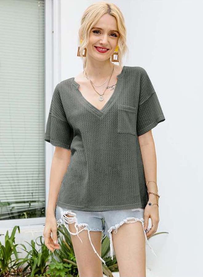 Printed Pocket Detailed T-Shirt Grey - Image 4