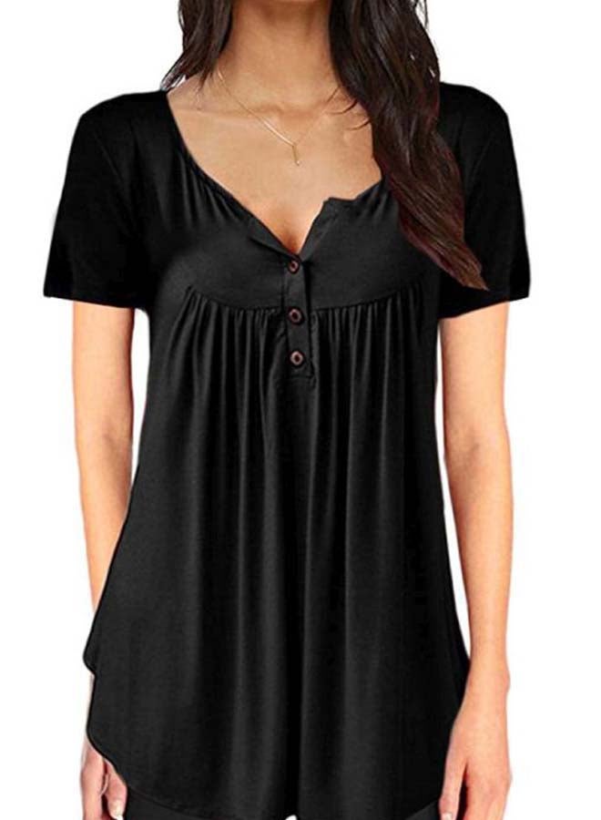 Solid Button Detailed Blouse Black  - Image 3