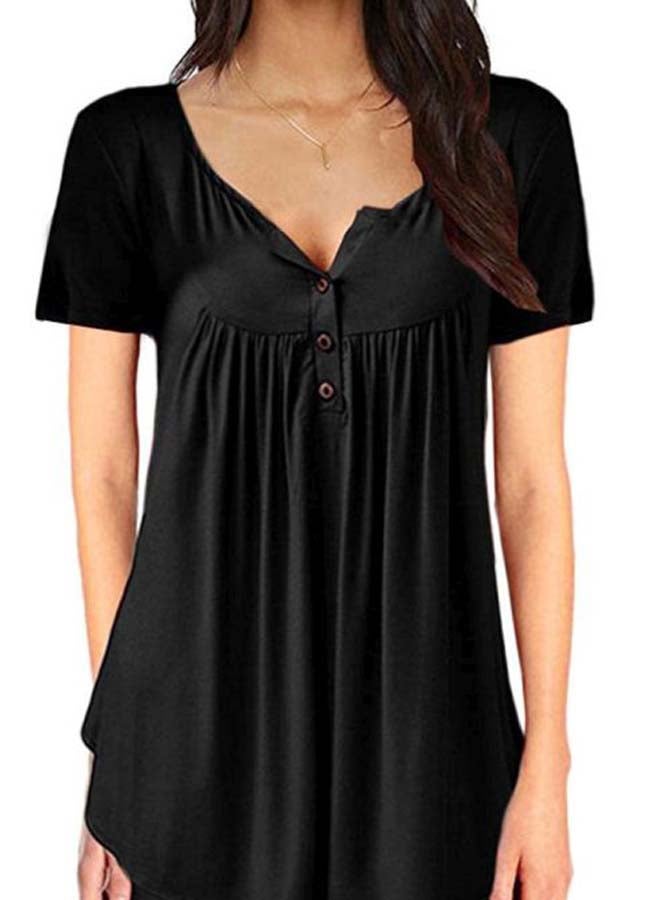 Solid Button Detailed Blouse Black  - Image 3
