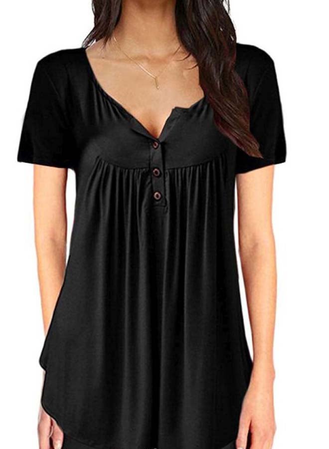Solid Button Detailed Blouse Black - Image 3