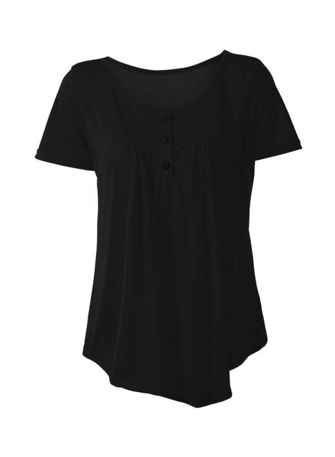 Solid Button Detailed Blouse Black  - Image 1