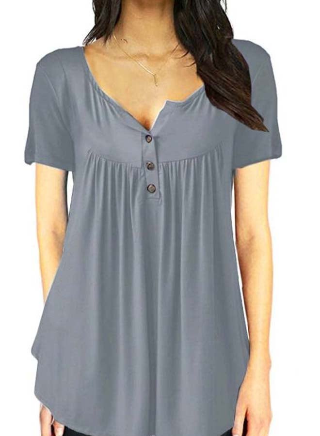 Solid Button Detailed Blouse Grey - Image 3