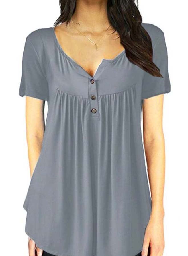 Solid Button Detailed Blouse Grey - Image 3