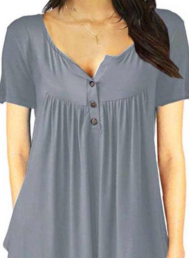 Solid Button Detailed Blouse Grey - Image 3