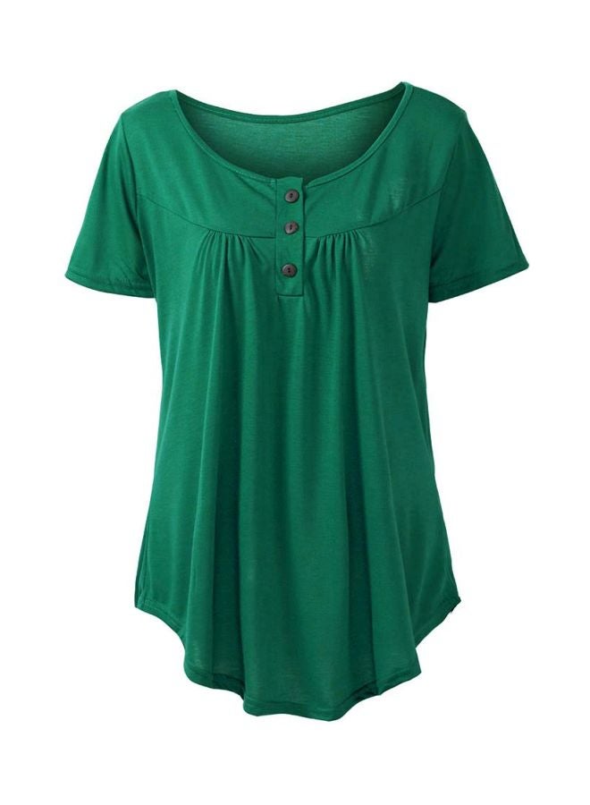 Solid Button Detailed Blouse Dark Green  - Image 1