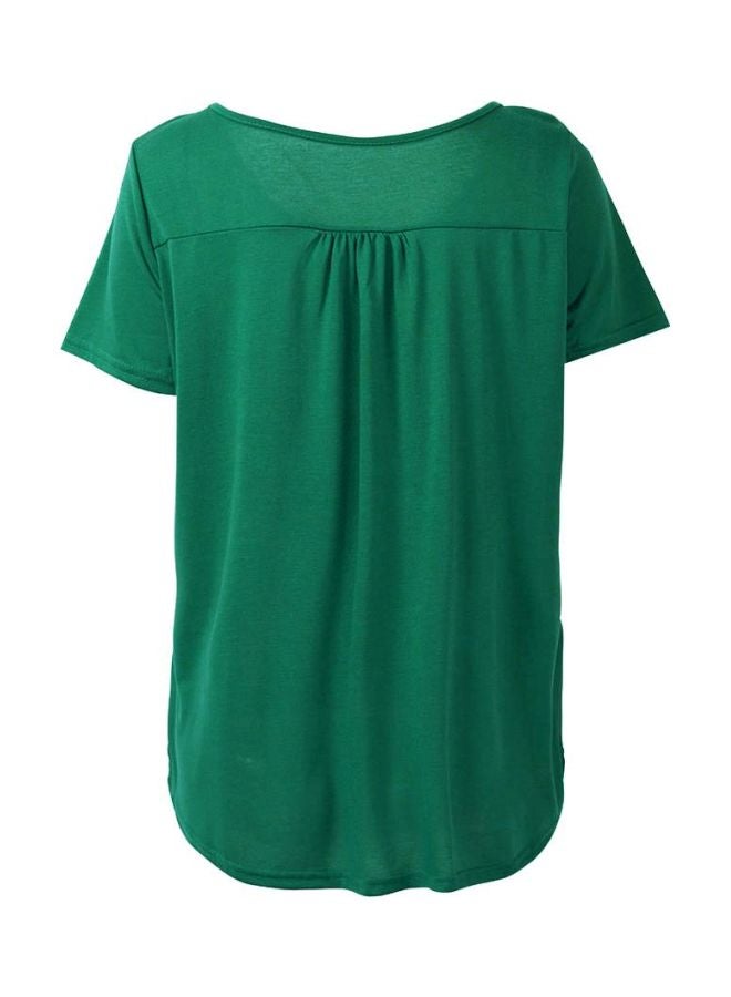 Solid Button Detailed Blouse Dark Green  - Image 2