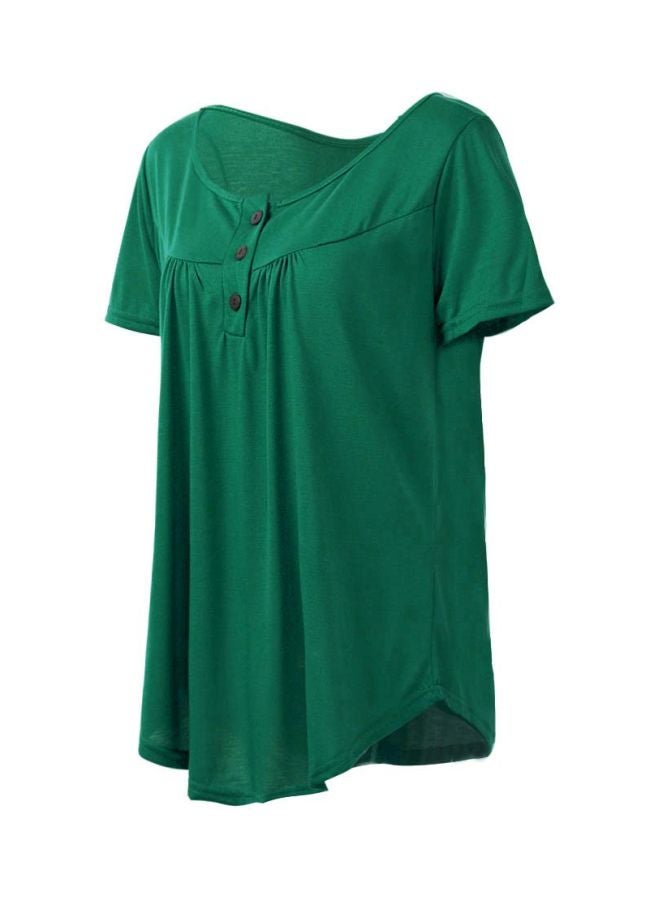 Solid Button Detailed Blouse Dark Green  - Image 4