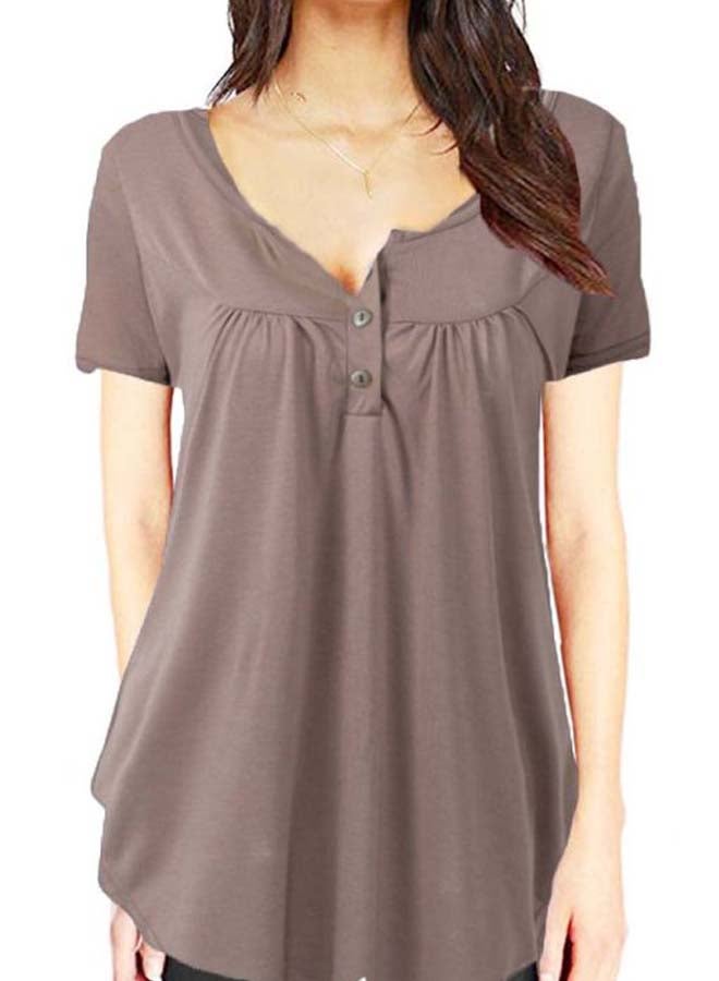 Solid Button Detailed Blouse Khaki  - Image 3
