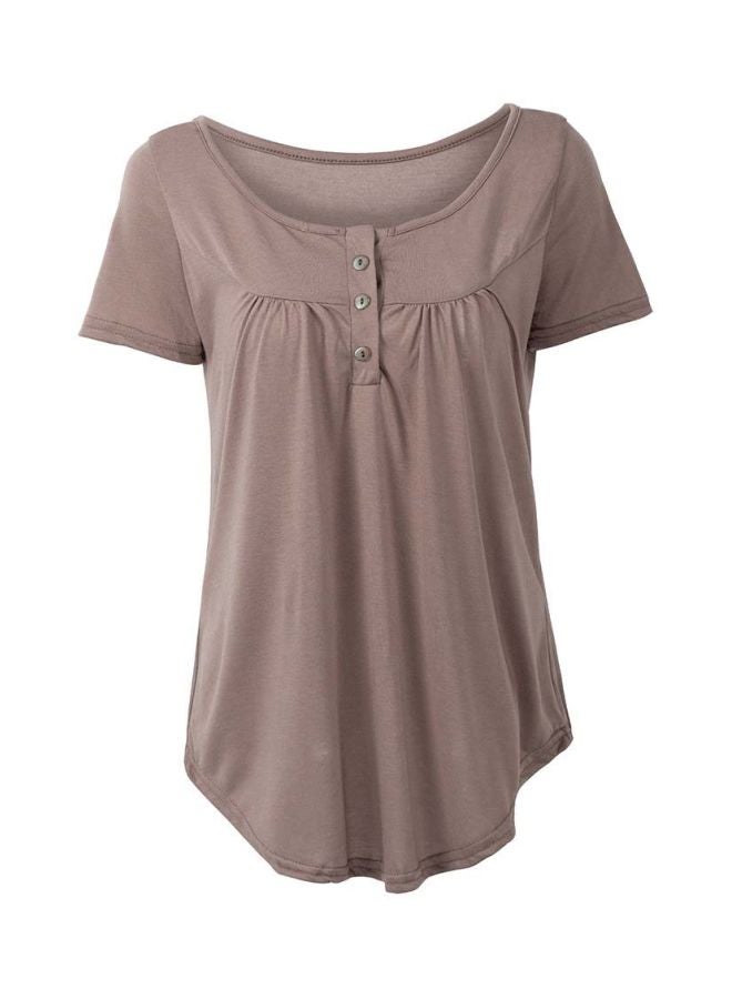 Solid Button Detailed Blouse Khaki  - Image 1