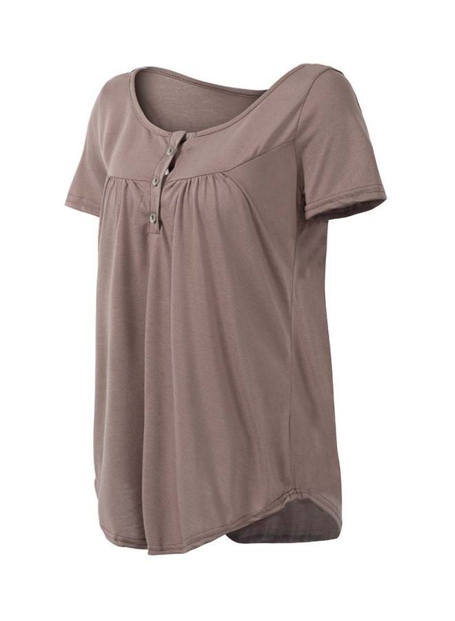 Solid Button Detailed Blouse Khaki  - Image 4