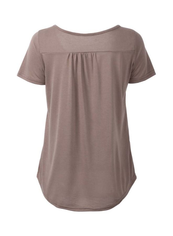 Solid Button Detailed Blouse Khaki  - Image 2