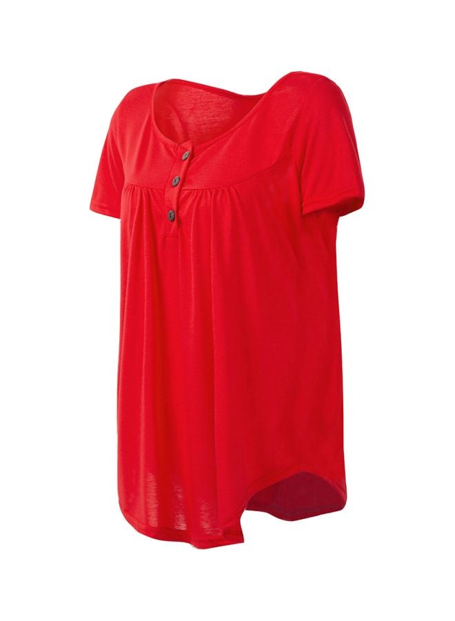 Generic - Solid Pleated Blouse Red - Image 1