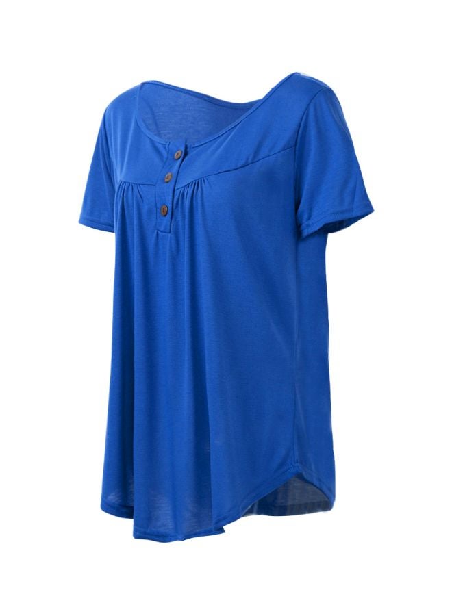 Generic - Solid Pleated Blouse Royal Blue - Image 1
