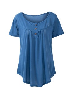 Solid Pleated Blouse Blue