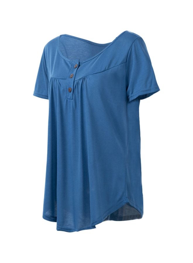 Generic - Solid Pleated Blouse Blue - Image 1