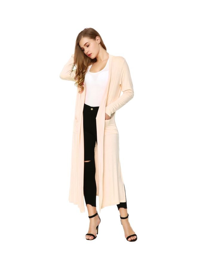 Generic Knitted Draped Cardigan Beige  - Image 4