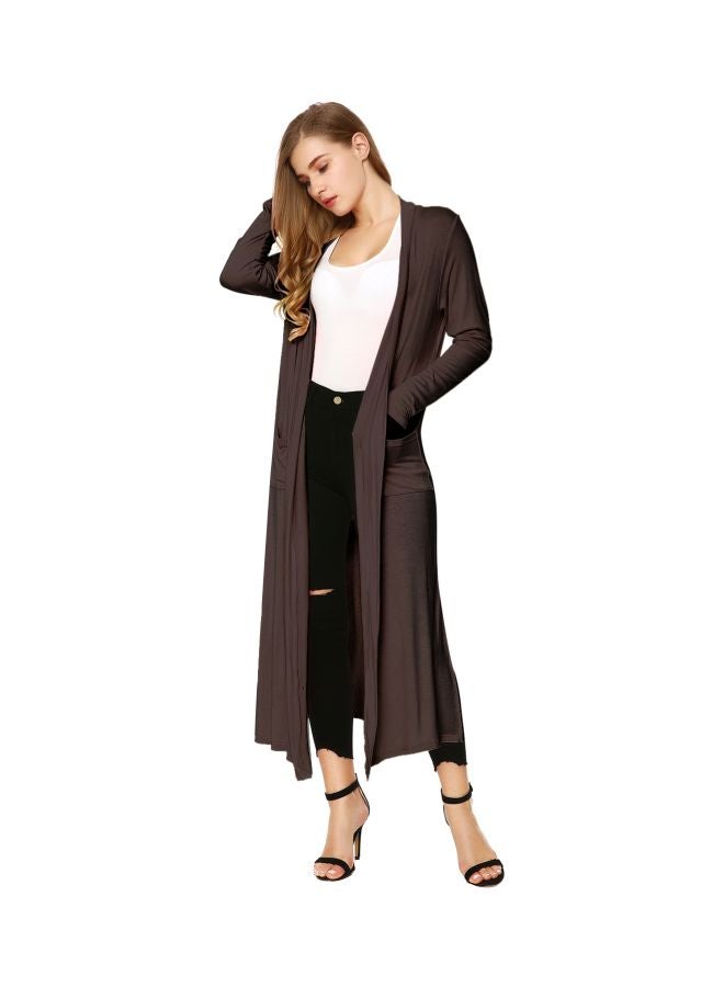 Generic Knitted Draped Cardigan Coffee  - Image 3