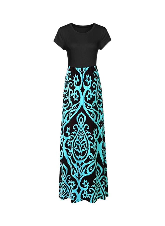 Generic Paisley Printed Pocket Detailed Maxi Dress Black/Blue  - Image 1