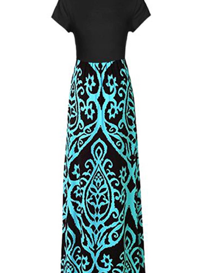 Generic Paisley Printed Pocket Detailed Maxi Dress Black/Blue  - Image 2