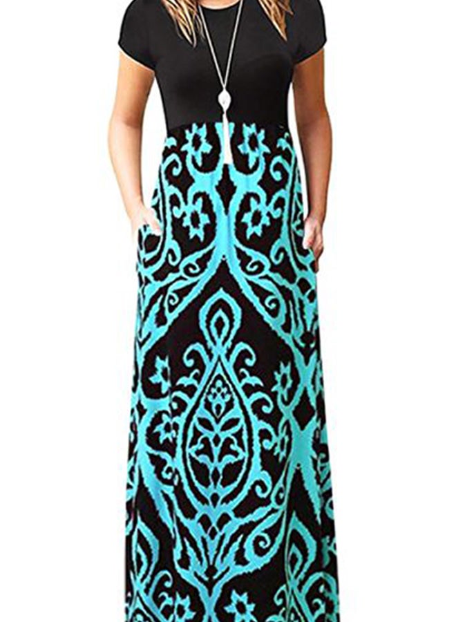 Generic Paisley Printed Pocket Detailed Maxi Dress Black/Blue  - Image 3
