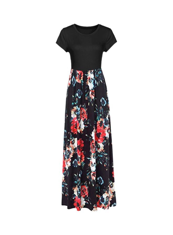 Generic Floral Printed Pocket Detailed Maxi Dress Black/Red/White  - Image 1