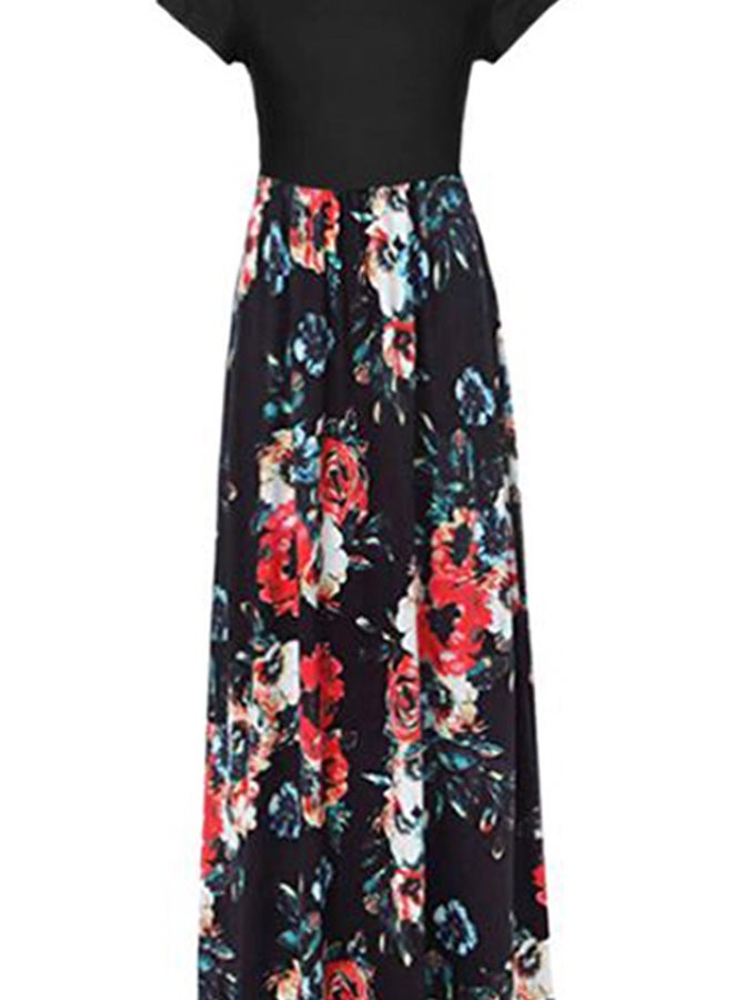 Generic Floral Printed Pocket Detailed Maxi Dress Black/Red/White  - Image 2