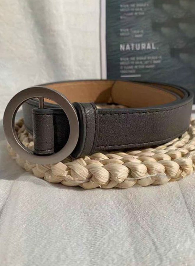 Round Slide Buckle Belt Dark Grey/Silver - Image 2