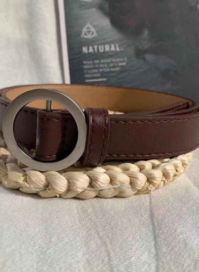 حزام دائري بإبزيم منزلق كافيه/ فضي - Image 2