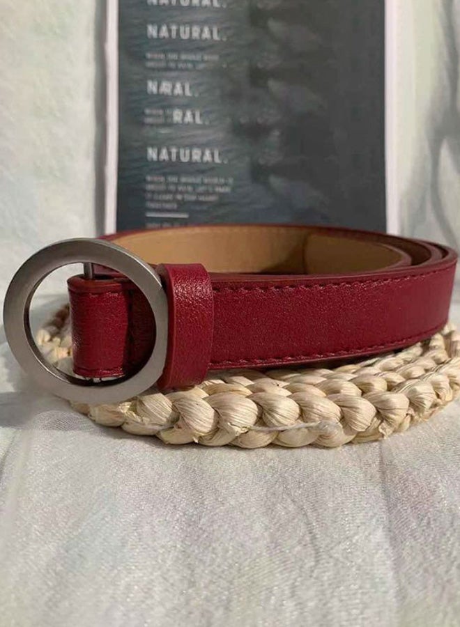 Round Slide Buckle Belt Burgundy/Silver  - Image 2