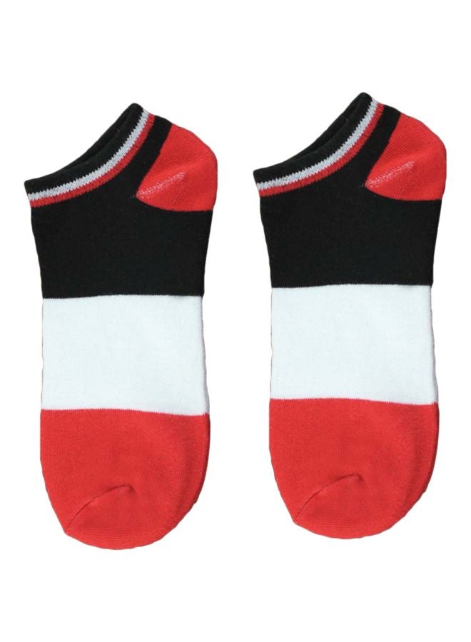 Pair Of Colorblock Pattern No Show Socks Milk White/Red/Black - Image 1