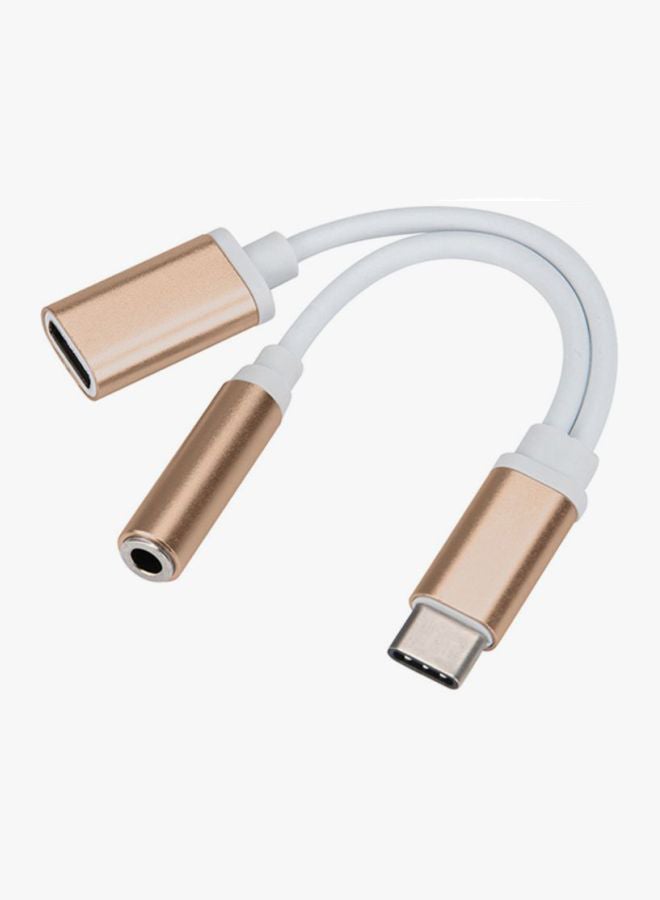 فوبيري محول بمنفذ من النوع Type-C و3.5 مم إلى Type-C أبيض/ذهبي - Image 2