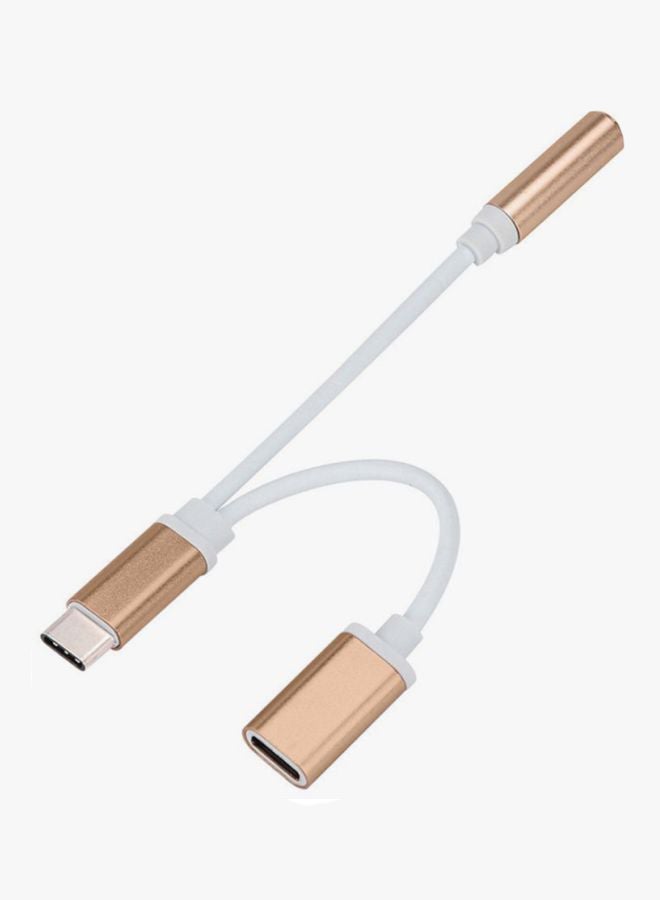 فوبيري محول بمنفذ من النوع Type-C و3.5 مم إلى Type-C أبيض/ذهبي - Image 3