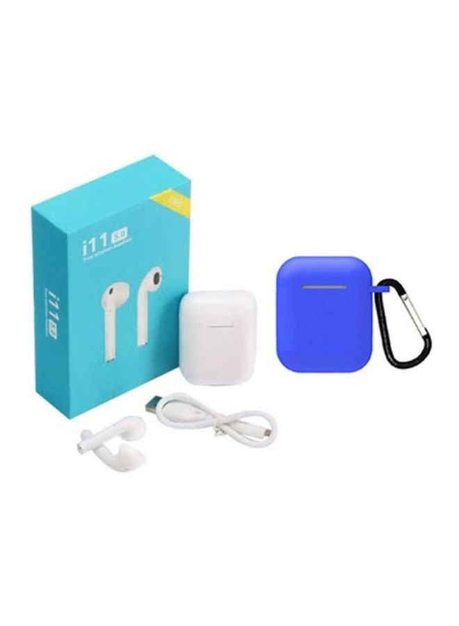تي دابليو إس سماعة أذن داخلية i11 لاسلكية تعمل بالبلوتوث مع علبة شحن وغطاء حماية أبيض/أزرق - Image 4