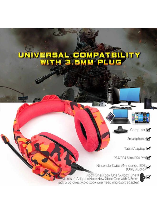 onikuma K1b Over-Ear Gaming Headset With Mic - PS4/PS5 Camou Red  - Image 3