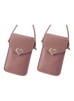 2Pcs Love Heart Transparent Shoulder Crossbody Bag Phone Touch Screen Purse Brown