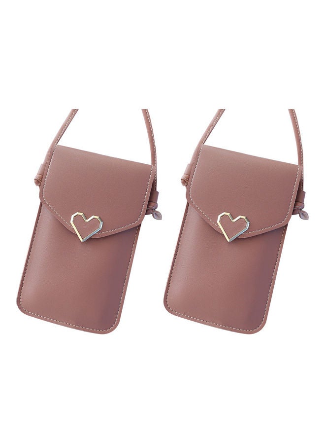 Generic - 2Pcs Love Heart Transparent Shoulder Crossbody Bag Phone Touch Screen Purse Brown - Image 1