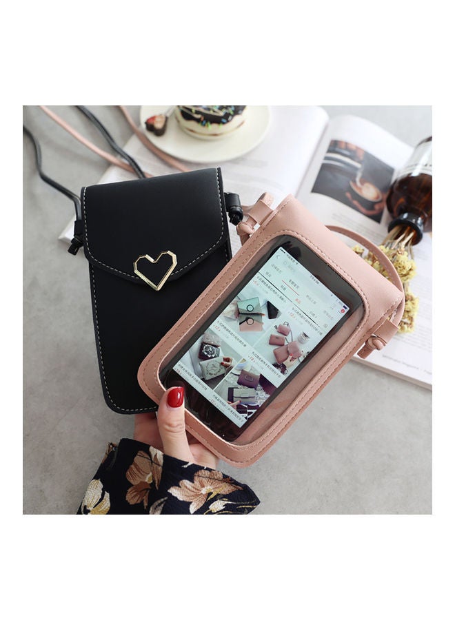 Generic - 2Pcs Love Heart Transparent Shoulder Crossbody Bag Phone Touch Screen Purse Brown - Image 1