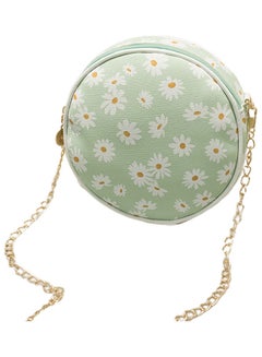 Women Stylish Zipper Marguerite Print Round Shoulder Bag Handbag Crossbody Pouch Light Green