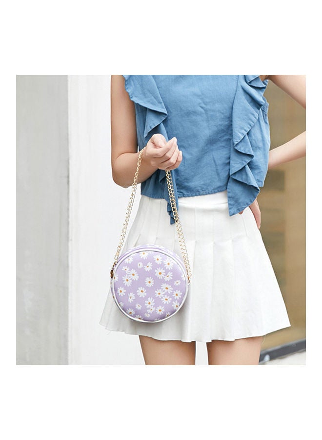 Generic - Women Stylish Zipper Marguerite Print Round Shoulder Bag Handbag Crossbody Pouch Light Green - Image 1