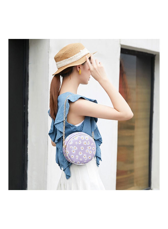 Generic - Women Stylish Zipper Marguerite Print Round Shoulder Bag Handbag Crossbody Pouch Light Green - Image 1