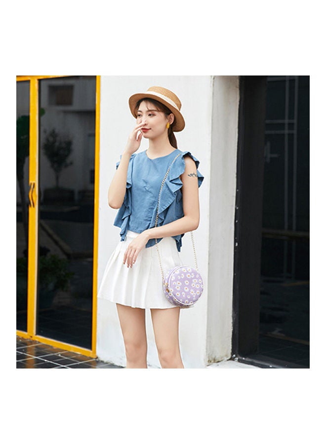 Generic - Women Stylish Zipper Marguerite Print Round Shoulder Bag Handbag Crossbody Pouch Light Green - Image 1