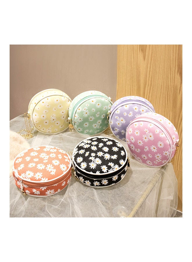Generic - Women Stylish Zipper Marguerite Print Round Shoulder Bag Handbag Crossbody Pouch Light Green - Image 1