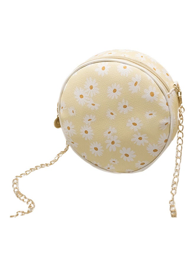 Women Stylish Zipper Marguerite Print Round Shoulder Bag Handbag Crossbody Pouch Light Yellow  - Image 1