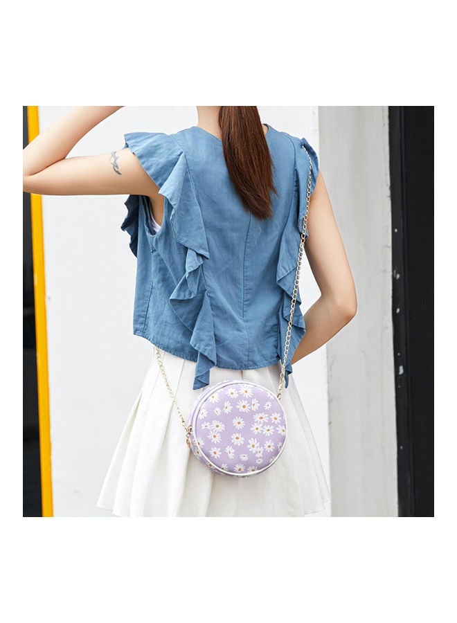 Generic - Women Stylish Zipper Marguerite Print Round Shoulder Bag Handbag Crossbody Pouch Light Green - Image 1
