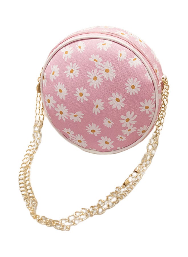 Women Stylish Zipper Marguerite Print Round Shoulder Bag Handbag Crossbody Pouch Pink  - Image 1