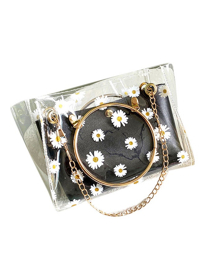 Women Marguerite Iron Ring Clear Jelly Square Tote Bag Crossbody Shoulder Pouch Black  - Image 1