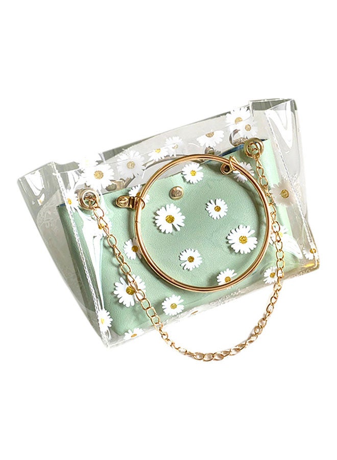 Women Marguerite Iron Ring Clear Jelly Square Tote Bag Crossbody Shoulder Pouch Green  - Image 1